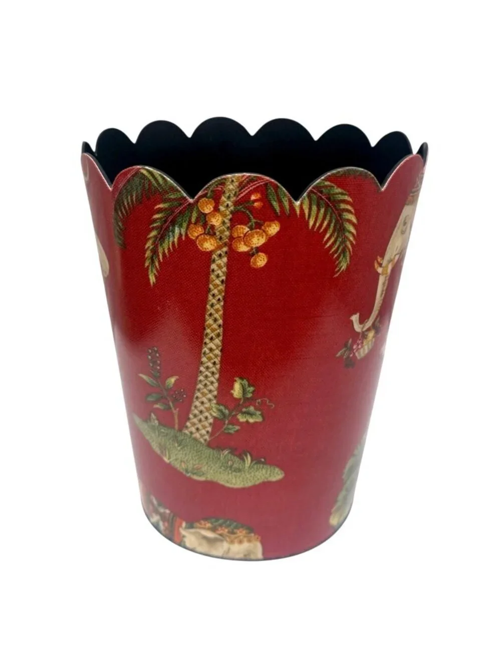 Luxury Wastebasket Red Elephant and Palms Scallop Top 10